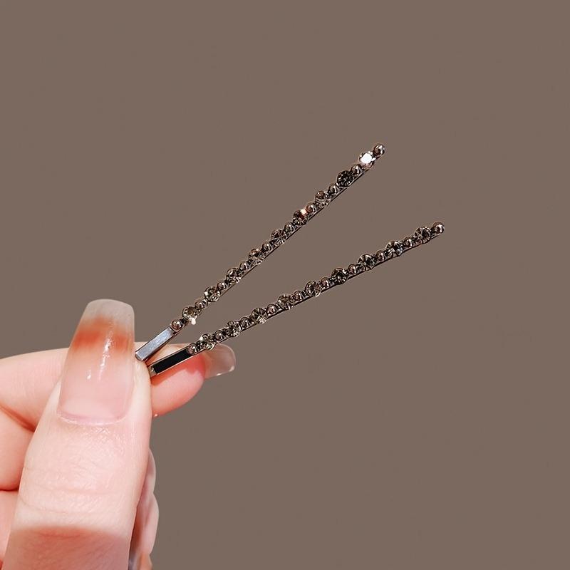 2er-Set funkelnde, diamantbesetzte schwarze Einweg-Haarspangen - Luxuriöse Textur, Mode-Kopfschmuck für das tägliche Styling von Pony für Damen