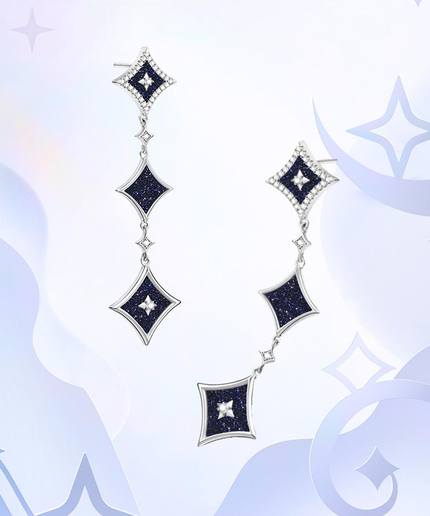 Lola Rose Starry Blue Sandstone Chain Silver Earrings
