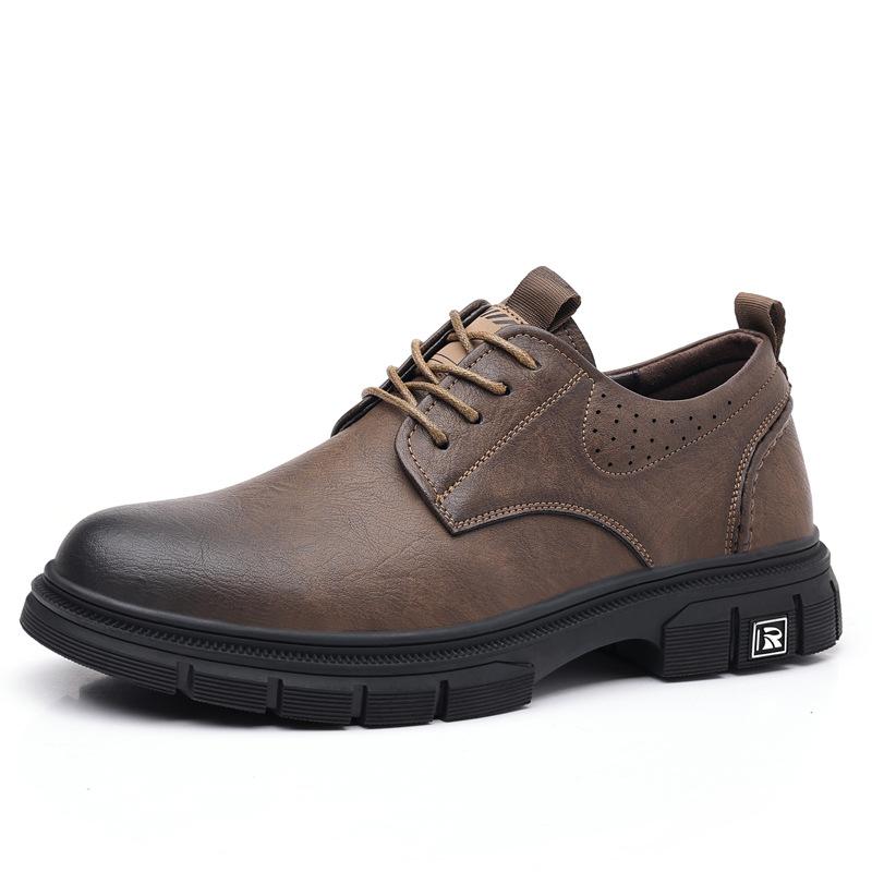 New leather men's shoes low-top leather shoes men's trendy versatile soft-soled casual tooling shoes men's