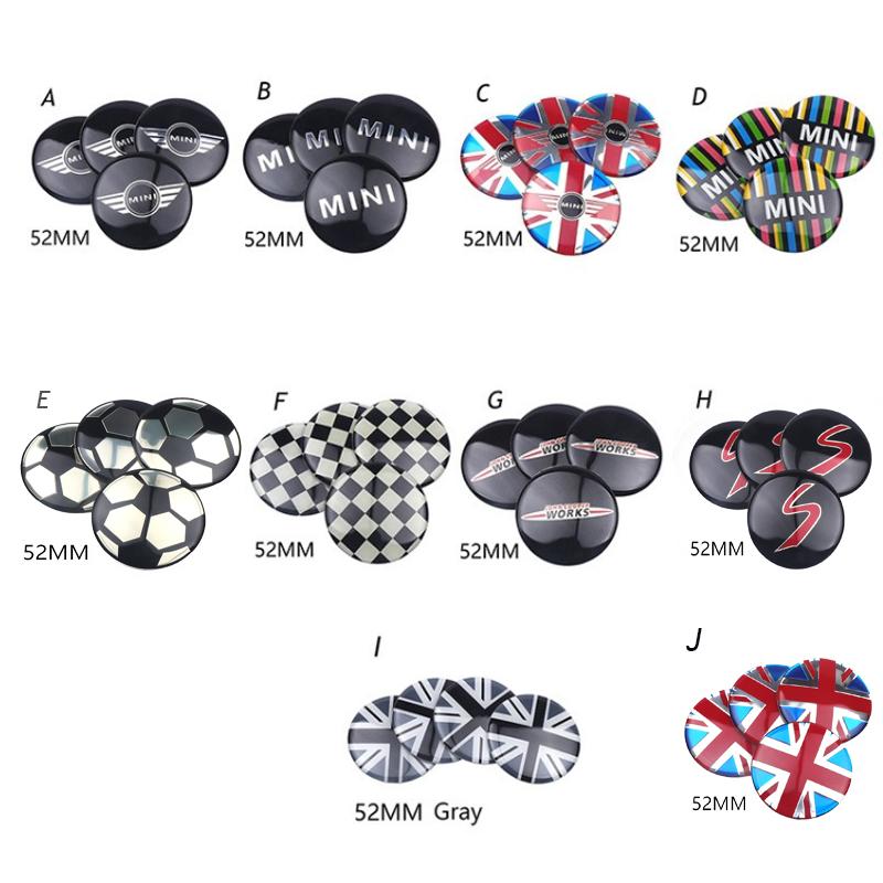 52mm 4pc Car Wheel Center Hub Cap Rim Cover Stickers For Mini Cooper JCW Works Hatch F54 F55 F56 F57 F60 R50 R52 R53 R55 R56 R57 Cnjaw55