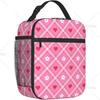 Cute Love Heart Pink Lunch Bag for Women Men Valentine's Day Theme Reusable Insulated Cooler Box for Work Office Picnic
