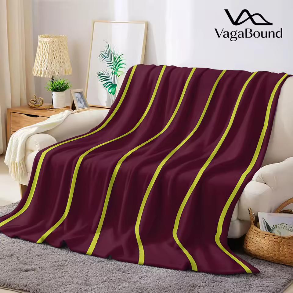 Wine Yellow Stripe Flannel Blanket Warm Soft Halloween Christmas Decorative Couch Warm Cozy All-Season Gift