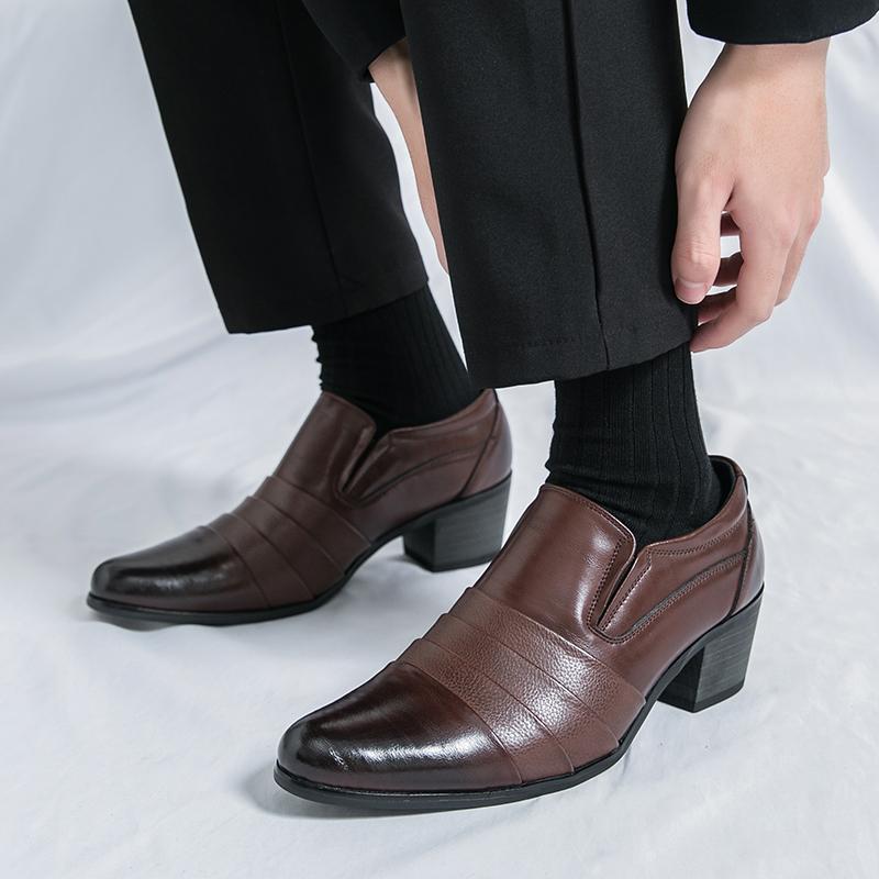 New Fashion Men's Pointed Black Brown Business Height Increasing Formal Shoes Male Wedding Prom Homecoming Flats Zapatos Hombre