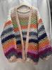 Autumn/Winter European Rainbow Stripe Handmade Sweater Coat for Women