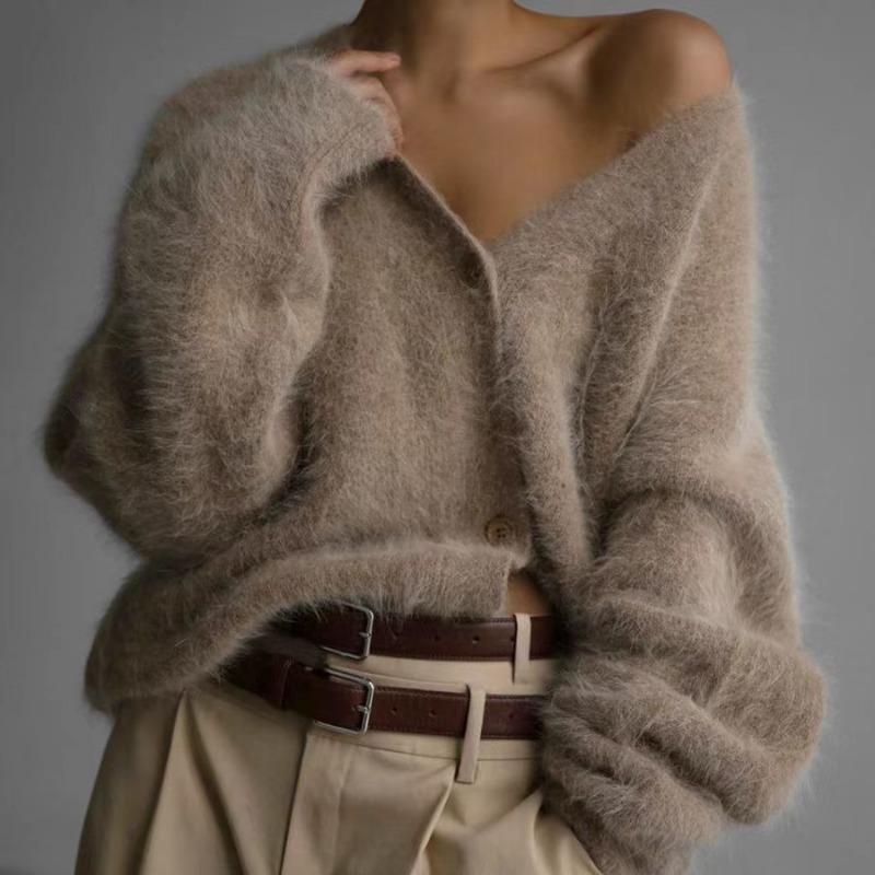 Cardigan Invernale Autunnale Maglioni Giubbotti Donna Pelliccia Sintetica di Vison Manica Lunga Maglie a Maglia Scollo a V Maglioni a Maglia Larga Cappotto Abbigliamento Casual
