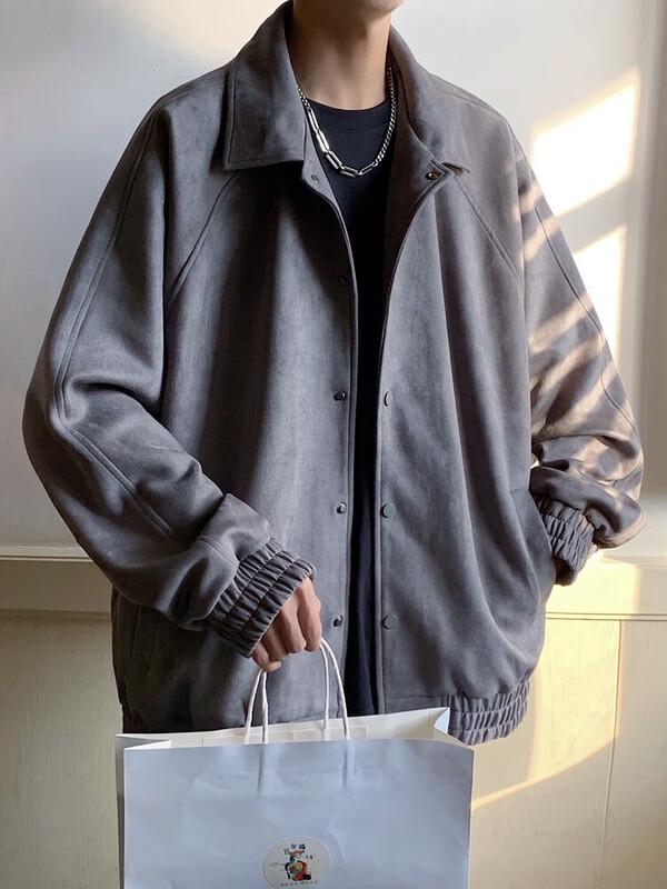 Dingfengbaoluo Men's Suede Baseball Jacket