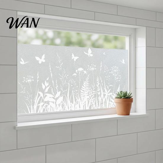 Privacy Window Film Frosted Flower Static Glass Sticker Floral Plants Decorative Cling Decal Waterproof UV Sun Blocking Cover for Home Office Kitchen