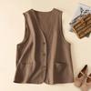 Women V Neck Button Down Sleeveless Linen Cotton Blend Vest With Pockets