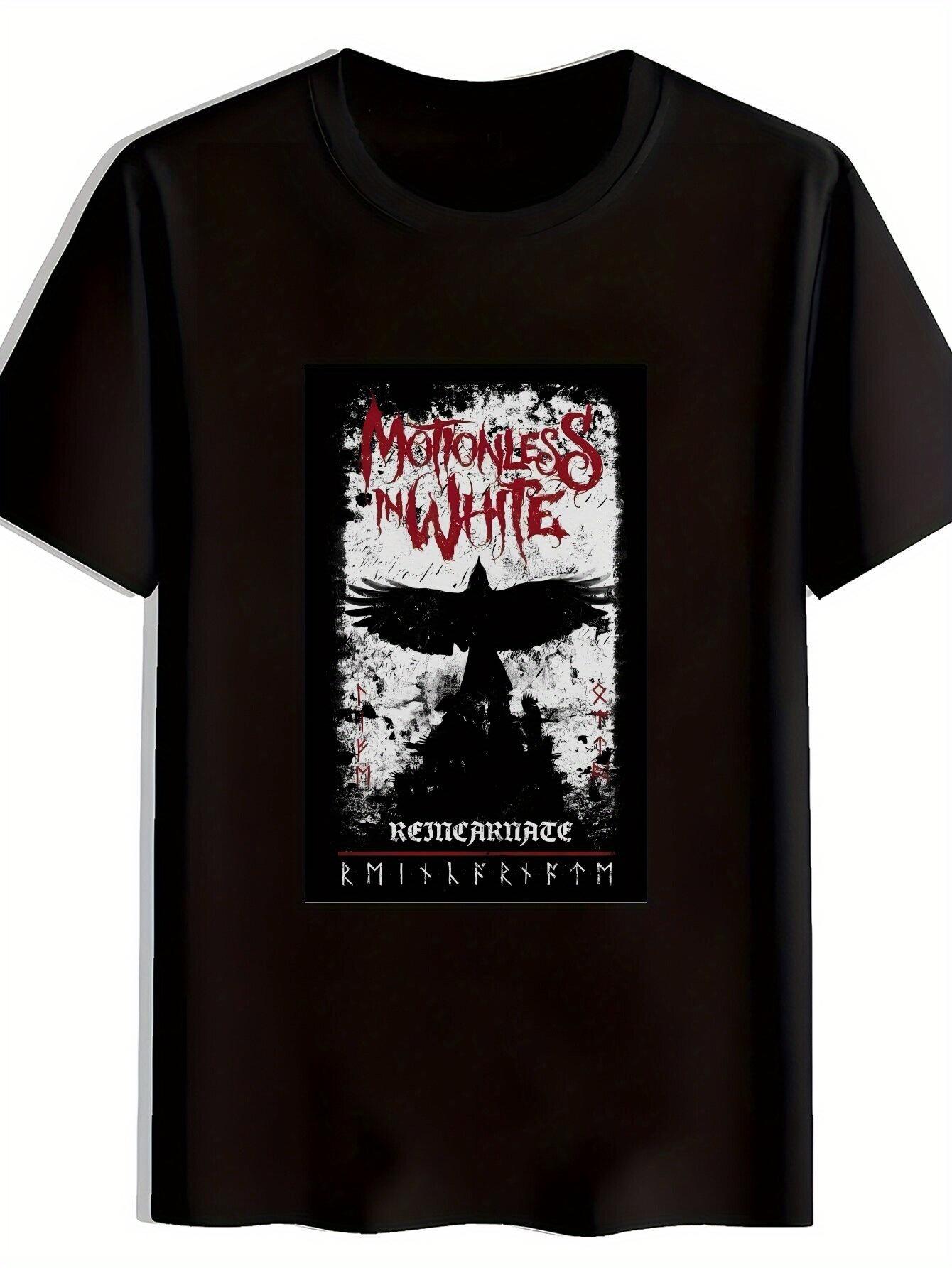 

Rock Band Graphic T-shirt - Black Casual Summer Polyester Tee with Motionless Design XL