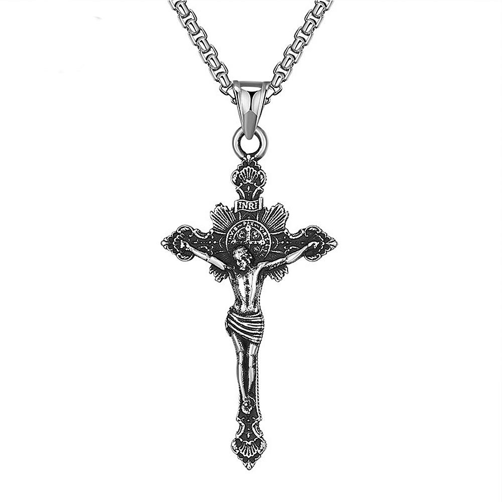 Vintage Stainless Steel Cross Necklace For Men Women Fashion Biker Catholic Cross Jesus Pendant Necklace Amulet Jewelry Gifts
