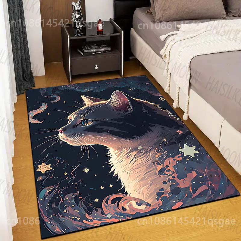 

1PC Cat and cosmic fantasy illustration Carpet for Living Room Bedroom Sofa Home Decor Rug Non-slip Floor Mat Luxury Gift 40cm x 60cm