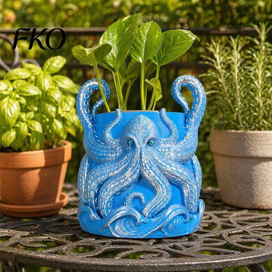 Decorative Desk Pen Holder 3D Printed Octopus Planter, Artistic Coastal Plant Pot, Small Foliage Herb Pot Container for Cactus, Succulents,