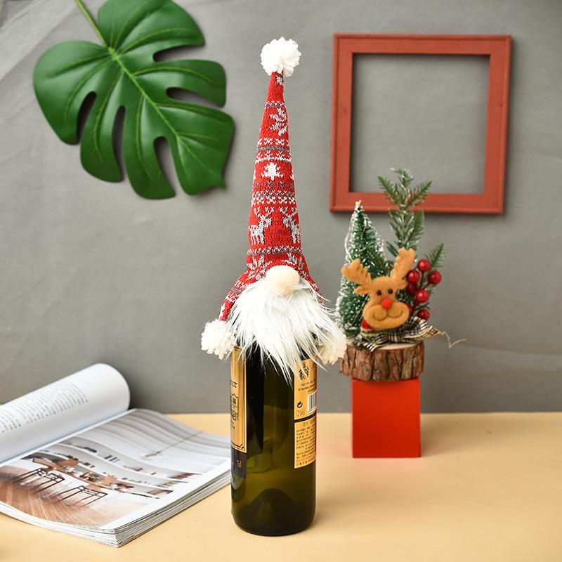 Faceless Christmas Decorations Knitted Elderly Wine Bottle Cover Doll Wine Cover Wine Bottle Decoration Gift Bag