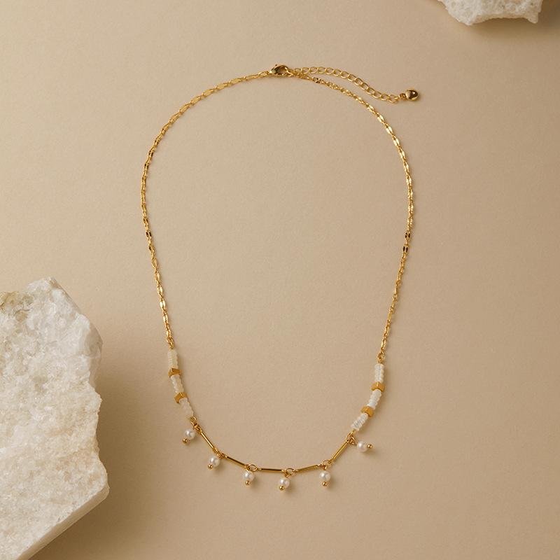 French Style Elegant Clavicle Necklace Pearl Tassel Design 18k Gold Plated Women Necklace белый