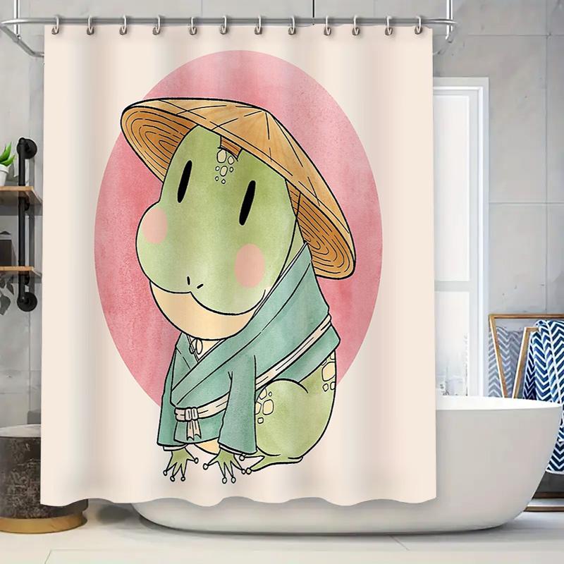 

Japanese Frog Shower Curtain Anime Kawaii Frog Decor Bathroom Fabric Waterproof Japanese Style Cute Froggy Shower Curtain W60H190(CM)-1 Pcs