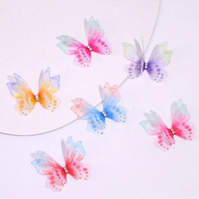 50Pcs Gradient Color Chiffon Butterfly Embroidered Patches  Bridal Hair Accessories