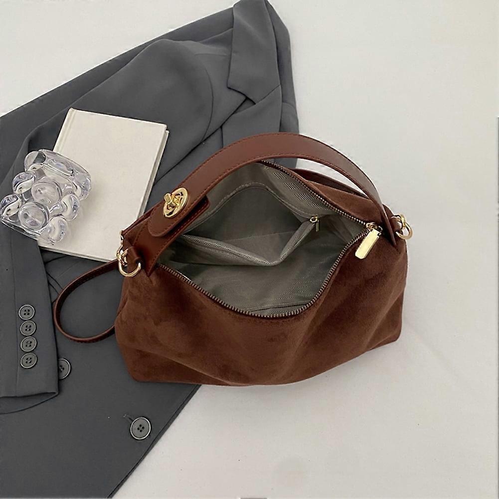 Women Suede Shoulder Bag Adjustable Strap Hobo Purse Zipper Handbag (Coffee)