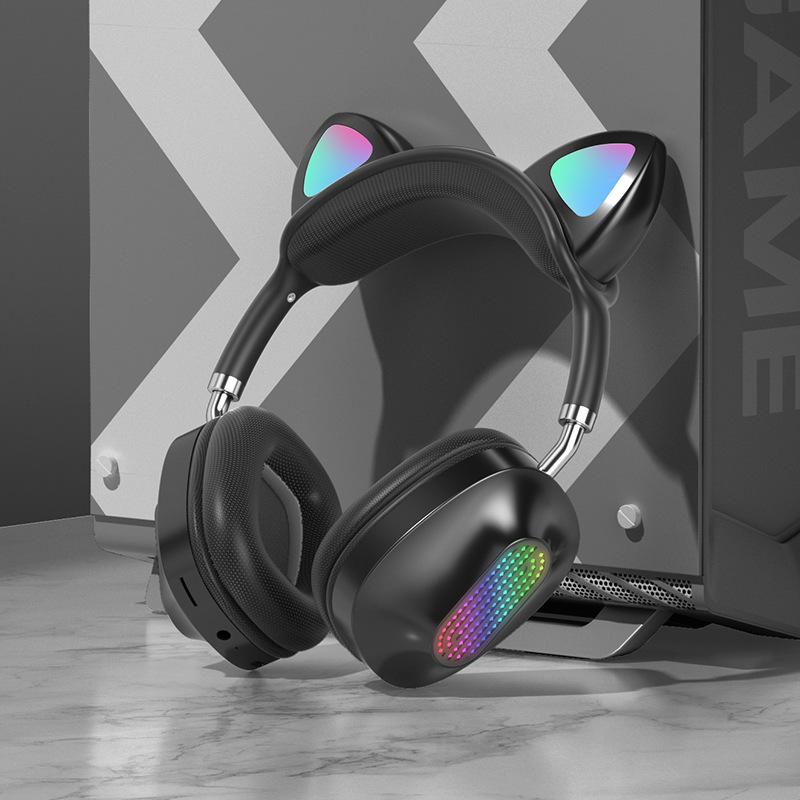 

Наушники VAORLO Cat Ear, беспроводные наушники с дыхательным светом, поддержка TF-карт, микрофон Nosie Cancel, гарнитура с низкой задержкой для игр чёрный