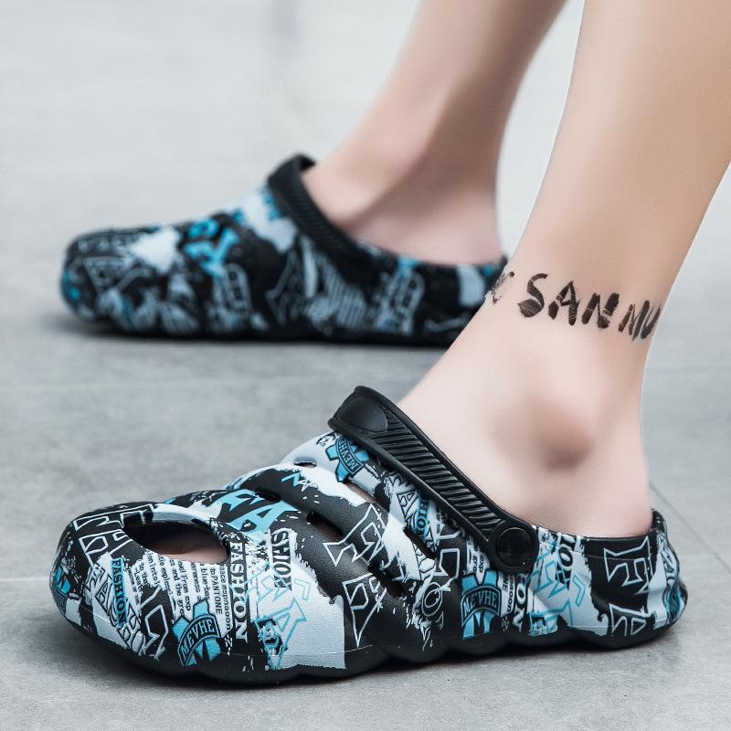 

2025 летние модели больших размеров, обувь с отверстиями, мужская трендовая верхняя одежда, модные мужские сандалии на платформе, пляжные тапочки двойного назначения 39