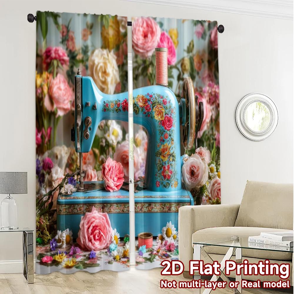 2pcs, 2D FLAT PRINTING Curtains (Without Rod) Floral Stitch Pattern Modern Curtains Durable Polyester Curtains Decorations For