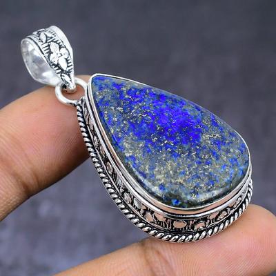 Lapis Lazuli Gemstone 925 Steling Silver Jewelry Pendant 2.05" N4m06