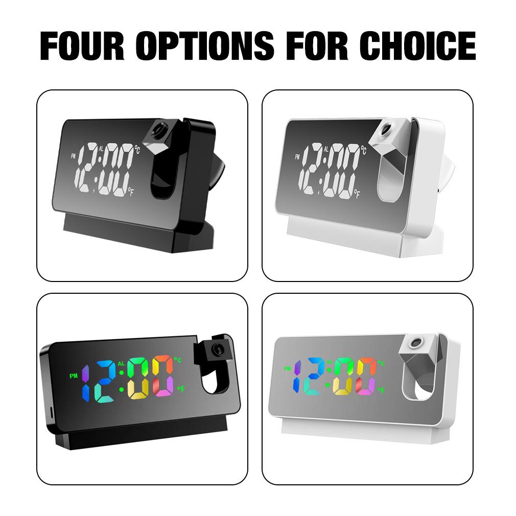 Multifunctional LED Digital Display Projection Alarm Clock 180° Rotation Time Projector Electronic Alarm USB Wake Up Desktop Clock Snooz Temperature