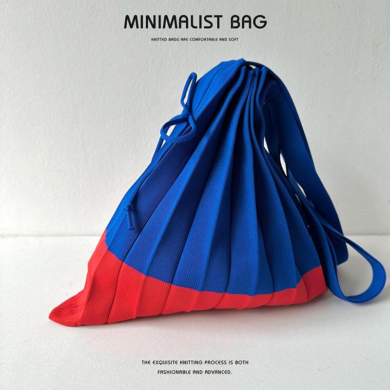 New Knitted Pleats Tote Bag Designer Chic Stitching Contrast Korean Retro Fashion Women Shoulder Shopper Handbag Foldable