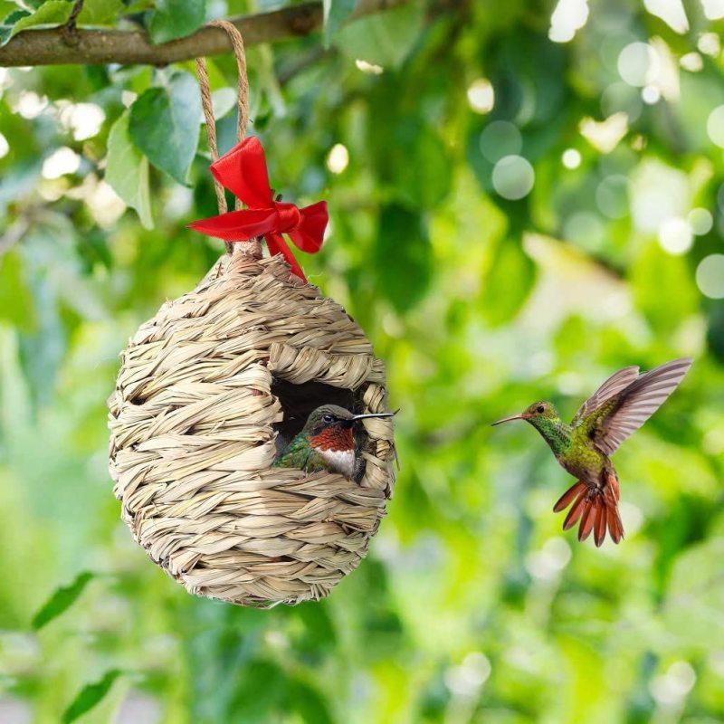 3pcs Outdoor Hanging Bird Houses Hand Woven Natural Grass Bird Nest For Home Office Garden Window