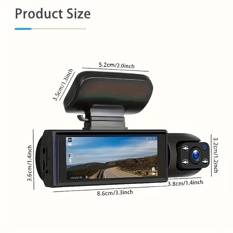 1080P Full HD Dual Dash Cam - Wide Angle Front and Inside Recording, 3.16" LCD Display, 170° View, Night Vision, 24H Parking Monitor, G-Sensor