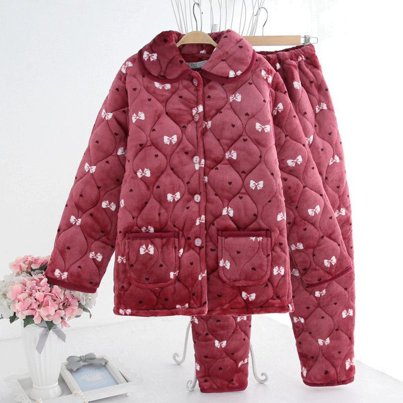 Women's winter pajamas three-layer thickened padded cotton to keep warm and fleece coral fleece padded jacket