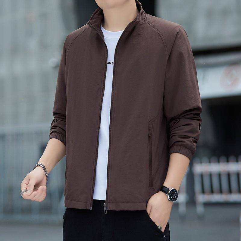 Mens Casual Baseball-Style Jacket Loose Fit Nylon Windproof Outerwear Middle-Aged Adults