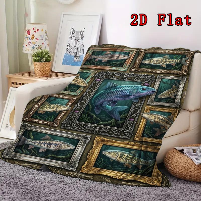 Fish Collection 2D Flat Pattern Flannel Blanket, High Quality All Seasons, Home Decor, Warmth and Comfort, Perfect for Christmas Gifts.
