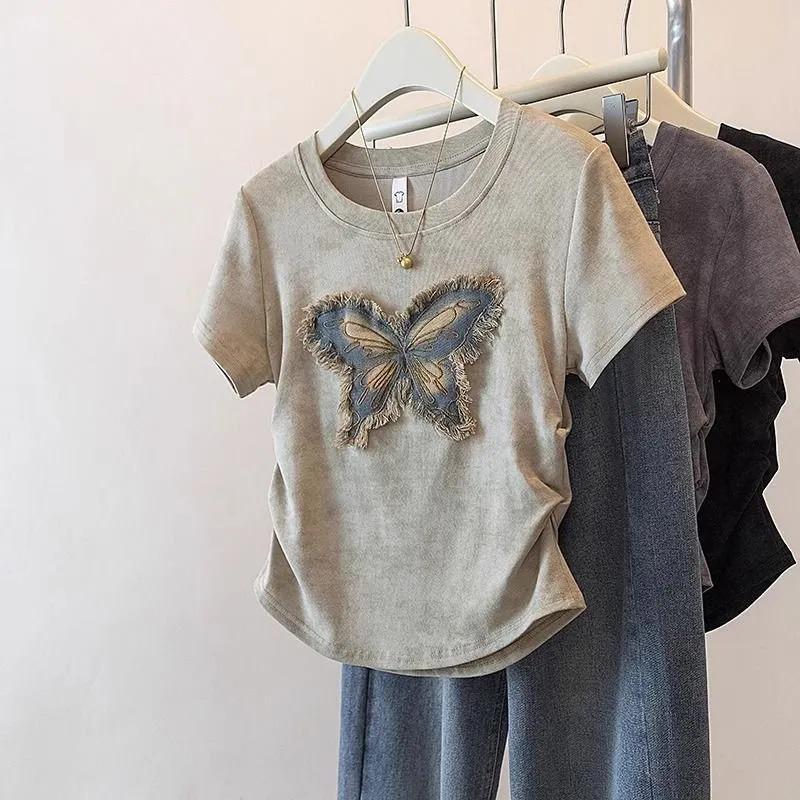 Plus Size Fat Girl Short-sleeved T-shirt Women's Summer New Slim Fit Unique Unique Versatile Butterfly Top