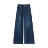 Women's Retro Blue High Waist Wide Leg Jeans - Petite, Loose, Straight Floor-Length for Spring and Autumn