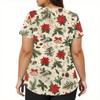 Women's Fashion V-neck Short Sleeve Workwear With Pockets Christmas Printed Tops
