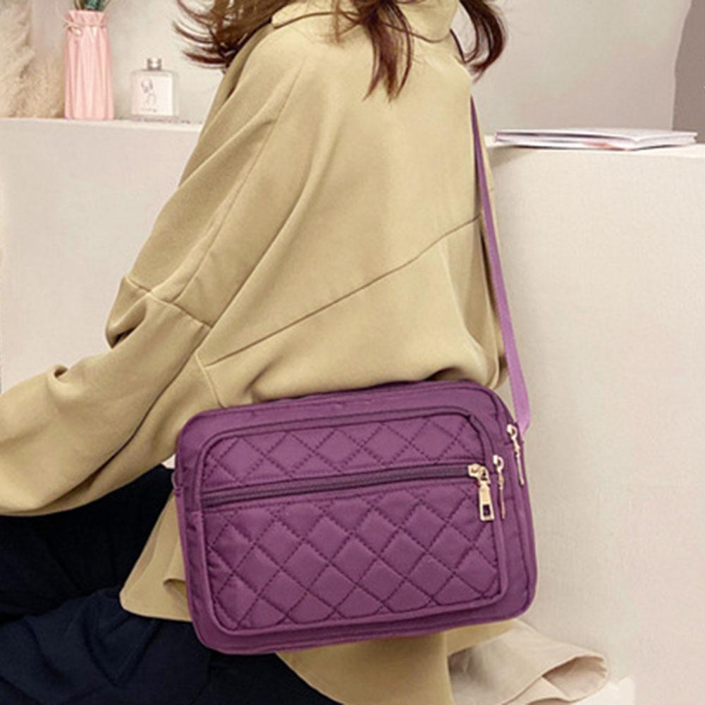Elegante Mittlere Alters Schultertasche Gittermuster Damen Umhängetasche Bestickte Nylon Umhängetasche Täglich