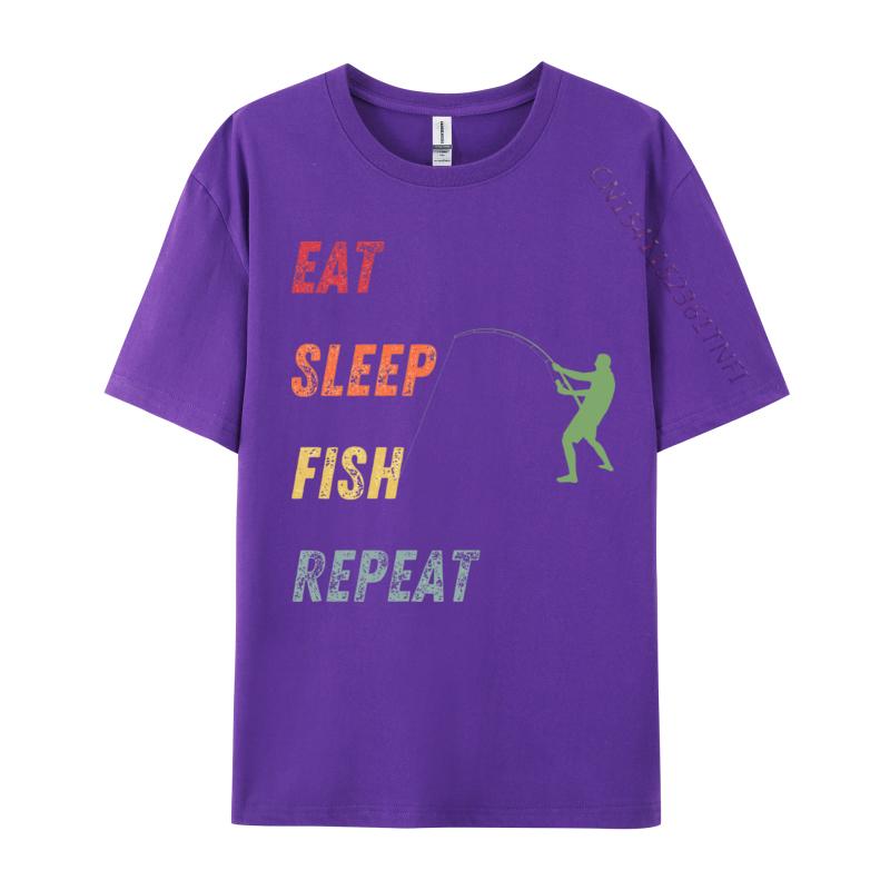 Eat Sleep Fish Repeat TShirt Printed Tops Tees For Men 100 Cotton Fall Fishing Printing Tops Shirt Prevalent
