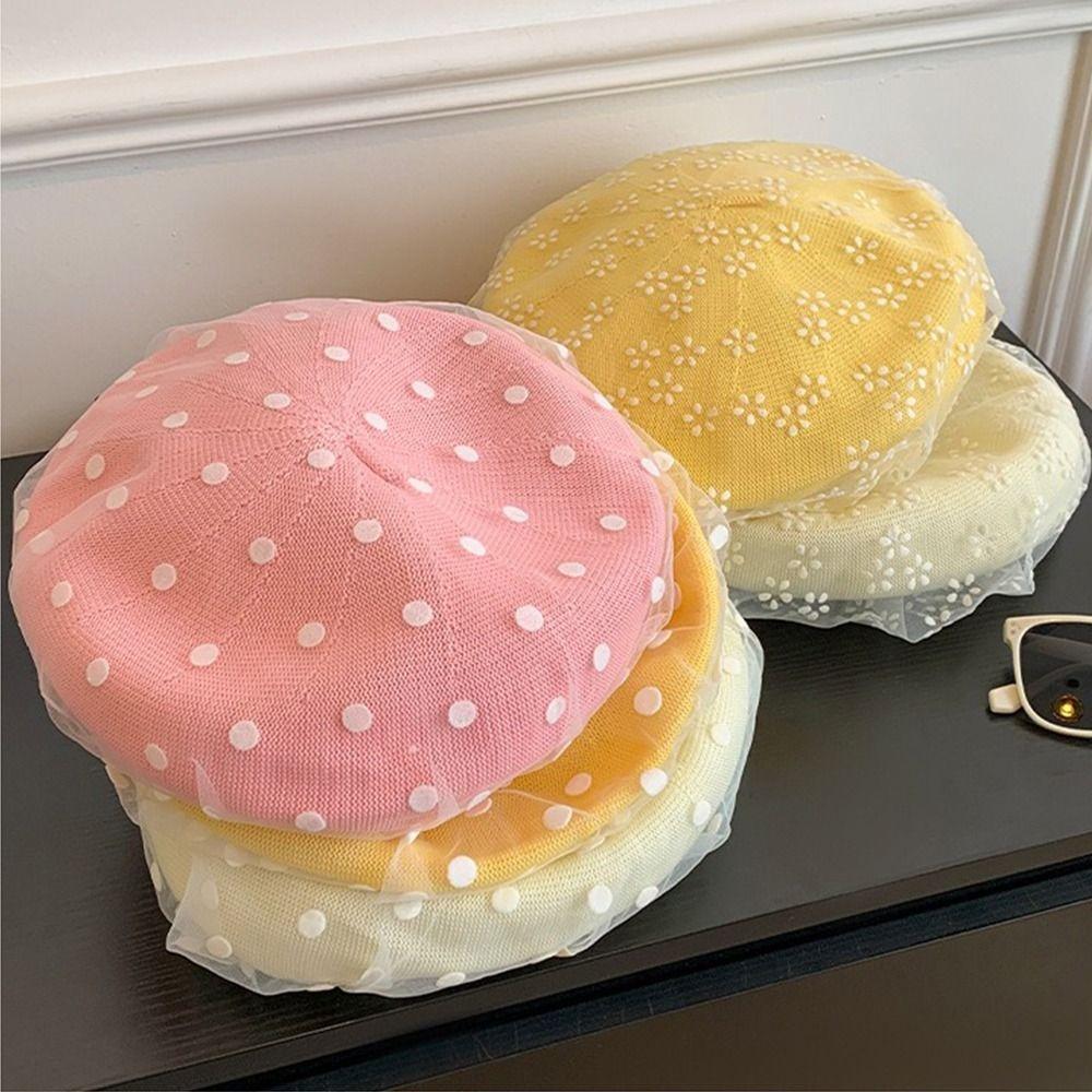 New Knit Painter Caps Mesh Beanie Cap British Polka Dot Berets  Streetwear
