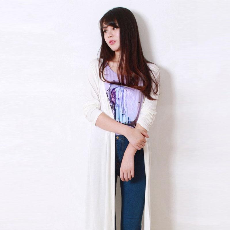 Dámský prodloužený jednobarevný cardigan šátek protisluneční oblečení košile s klimatizací tenký kabát s dlouhým rukávem