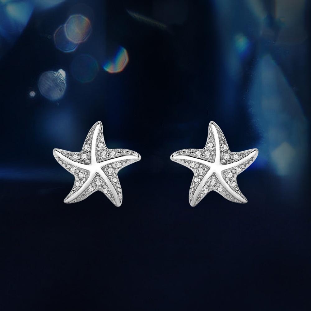 White Starfish Moissanite Stud Earrings Round Cut 925 Sterling Silver Earring