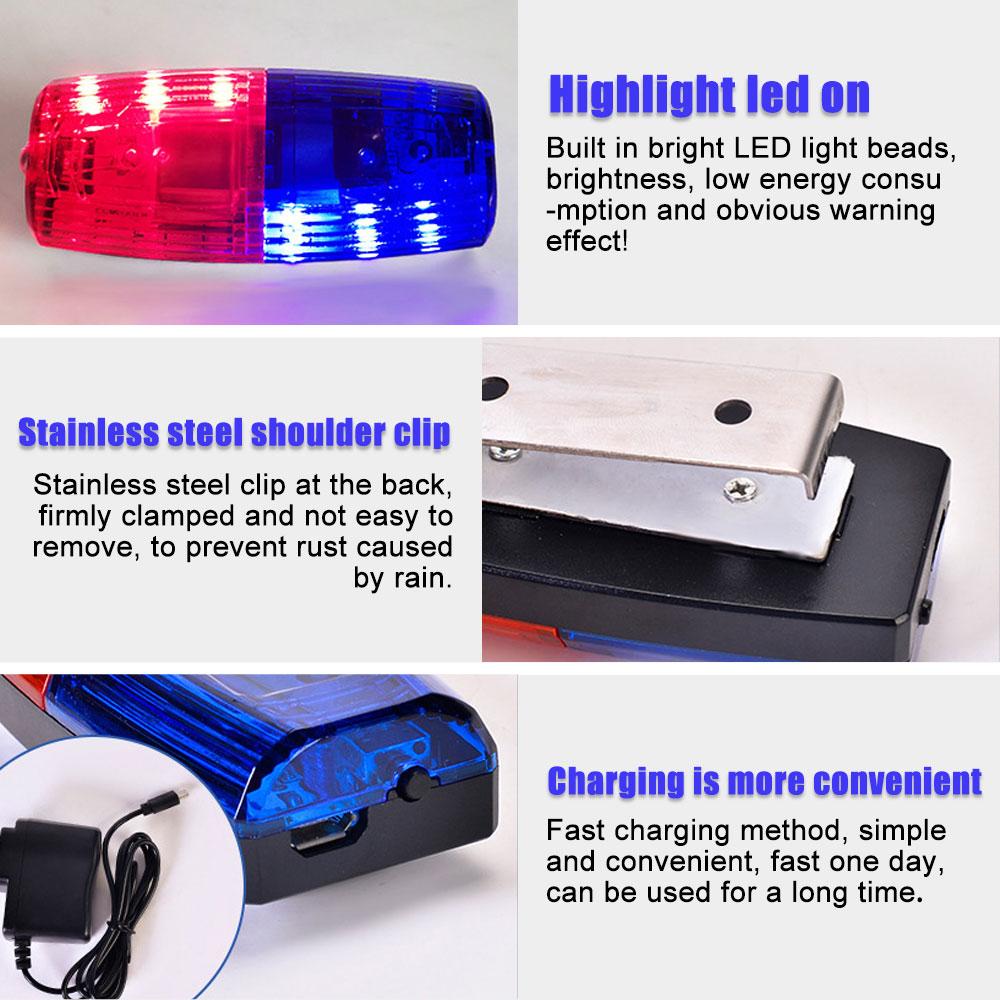 Red&Blue LED stroboskopické výstražné světlo Policejní svítilna s klipem na rameno Venkovní běžecké světlo USB dobíjecí bezpečnostní helma Pracovní svítilna