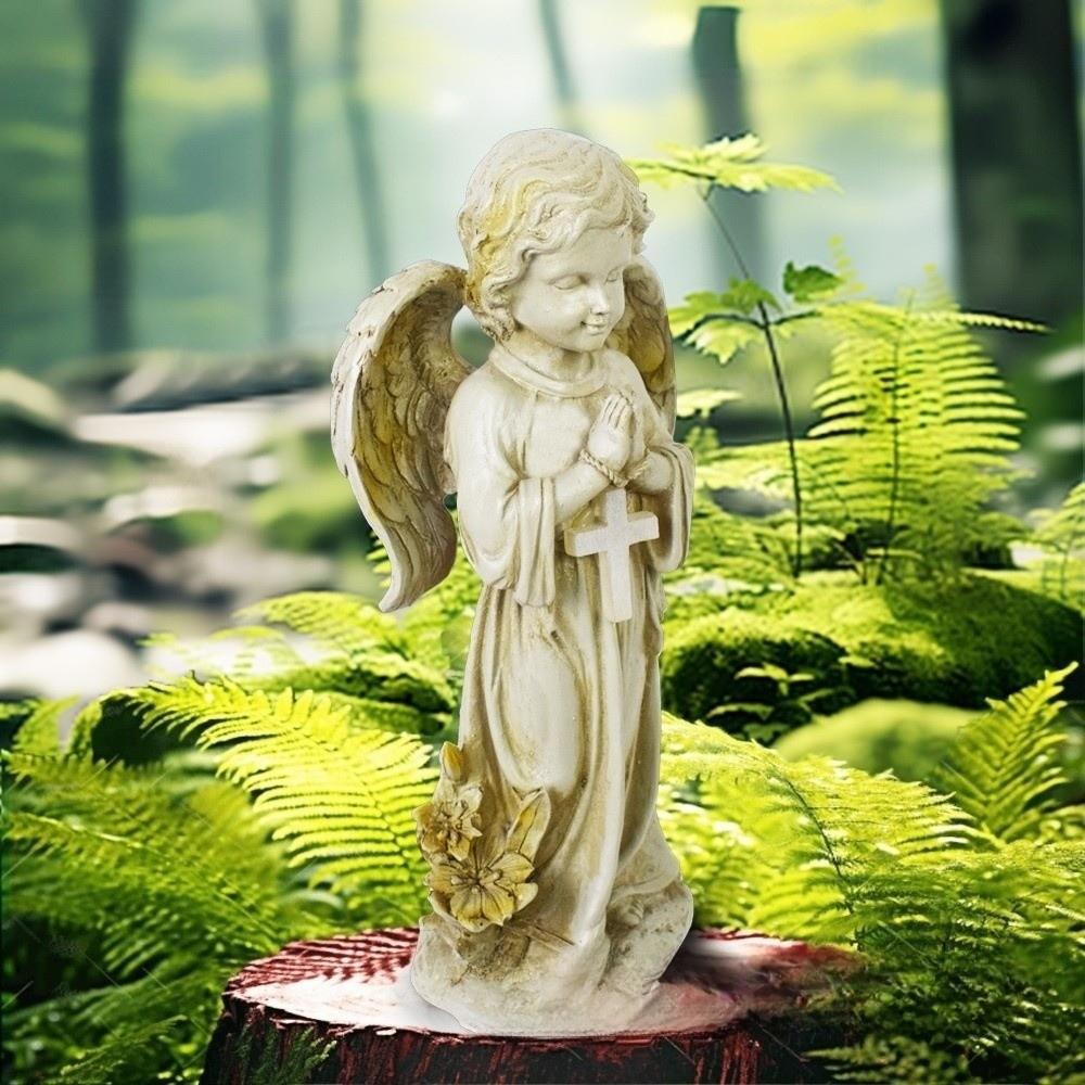Solar Powered Resin Praying Angel Figurine Praying Pose Memorial Angel Porch Decoration