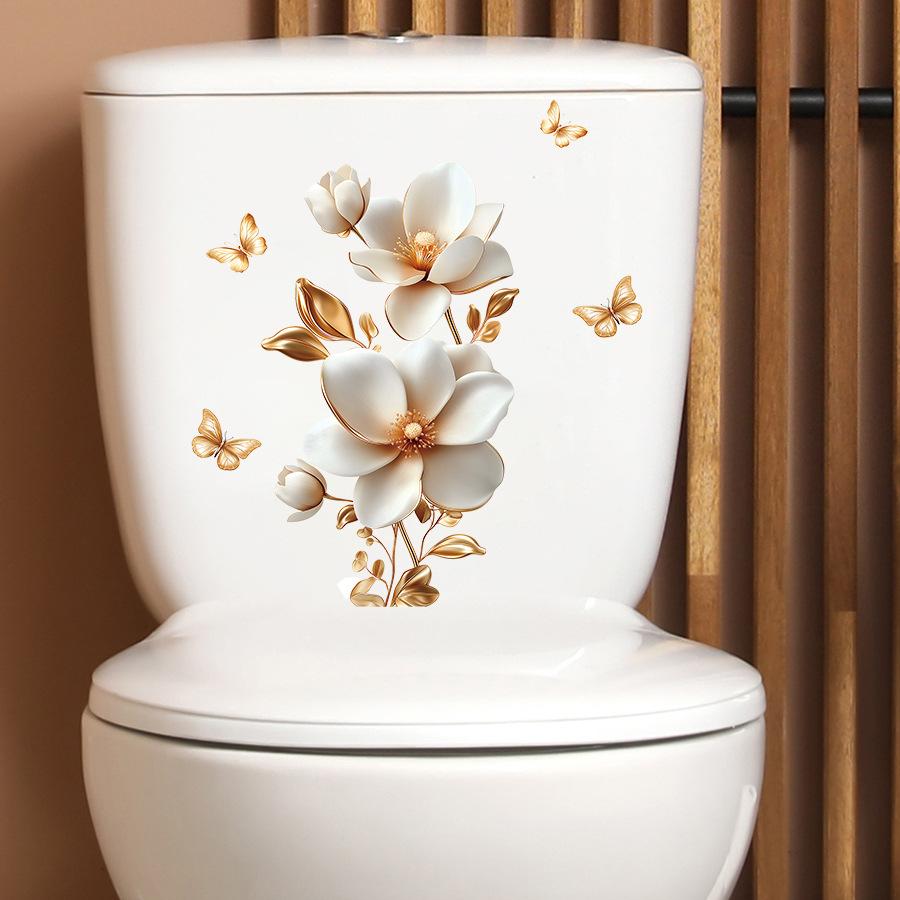 Luxury Texture Flower Toilet Lids Stickers Bathroom Appliques Self-adhesive Toilet Stickers for Hotel Bathroom Shower Room