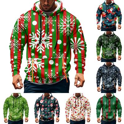 Men's Christmas Print Hooded Half-Zip Casual Sports Sweatshirt