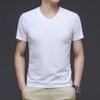 חולצת טי גברים קיץ צווארון וי גזרה צמודה לבנה אחידה שרוול קצר