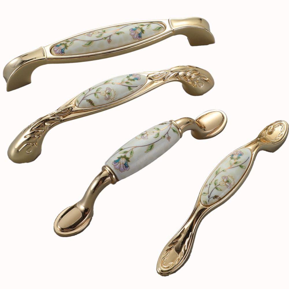 Zinc Zinc Zinc Alloy Gold Kitchen Cabinet Handle Light Luxury Ceramic Drawer Pulls  Wardrobe