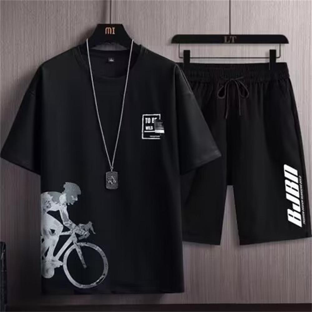 Summer 3d Print Men Tracksuits Casual 2 Piece Set For Men Plus Size O Neck Men's T Shirt Shorts Set Sleeve Leisure Men Outfit