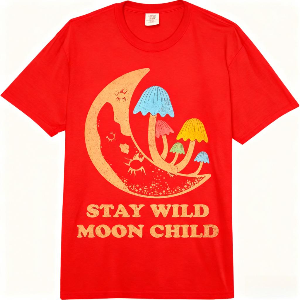 Stay Wild Moon Child Trendy Fashion Mushroom Fans Womens Comfort Colors Y2k Adult Heavyweight 100 Cotton Fashion Loose TShirt