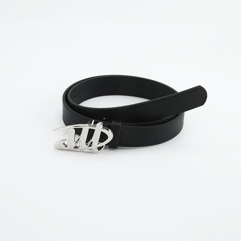 Buckle Wshaped Smooth Black Belt And Clothing Decoration Casual Versatile