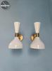 Mid Century Brass Diabolo Wall Sconce Pair: Stilnovo Style Vanity Lights